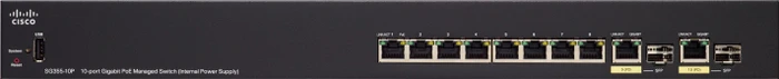 Cisco SG355 Rackmount Gigabit Managed Switch, 8x RJ-45, 2x RJ-45/SFP, 62W UPoE