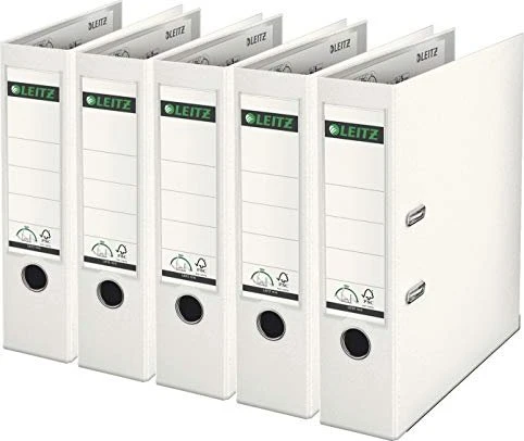 Leitz Qualitäts Ordner 2-Ring 180° Plastik, 80mm, A4, weiß, 5er-Pack