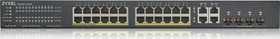 Zyxel GS1920 Rackmount Gigabit Smart Switch, 24x RJ-45, 4x RJ-45/SFP, 375W PoE+ (GS1920-24HPv2-EU0101F)