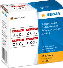 Herma Zahlenetiketten Anlage zweifach, 22x15mm, rot/schwarz, 1er-Pack (2000 Etiketten)