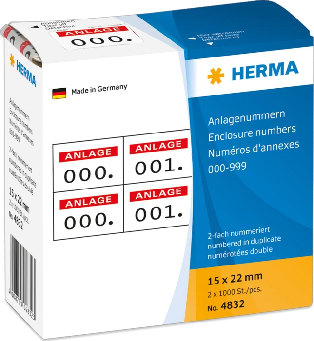 Herma Zahlenetiketten Anlage zweifach, 22x15mm, rot/schwarz, 1er-Pack (2000 Etiketten)