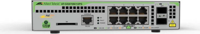 Allied Telesis CentreCOM GS970M Desktop Gigabit Managed Switch, 8x RJ-45, 2x SFP, 124W PoE+