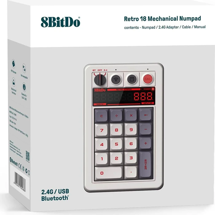 8BitDo Retro 18 Mechanical Numpad N Edition, schwarz/mehrfarbig/grau/weiß, Kailh Box V2 WHITE, hot-swap, USB-C/Bluetooth