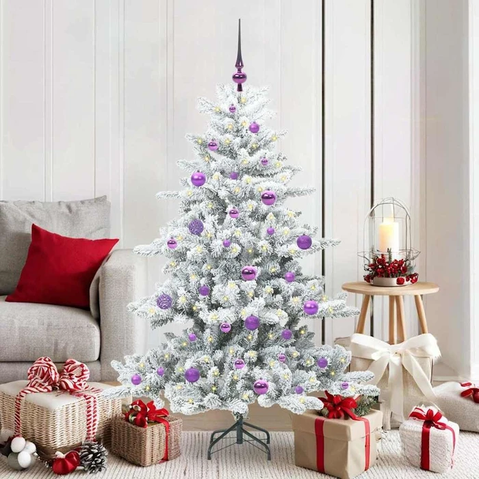 vidaXL Künstlicher Weihnachtsbaum mit Schnee, 150cm, inkl. LED-Beleuchtung