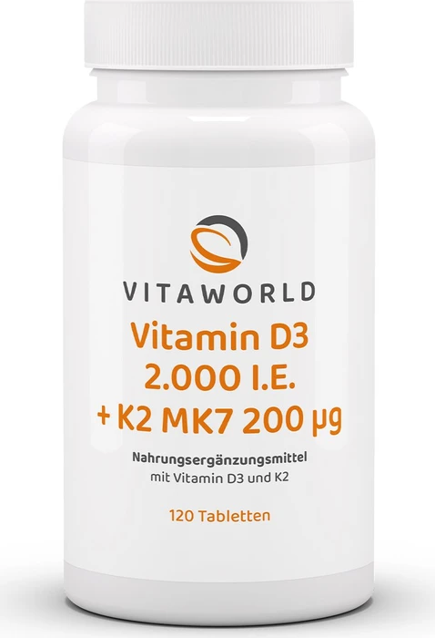 vitaworld Vitamin D3 2.000 I.E. + K2 MK7 200µg Tabletten, 120 Stück