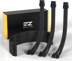 EZDIY-FAB Cable Extension Kit, 1x 24-Pin, 1x 4/8-Pin ATX, 2x 8-Pin PCIe, 18AWG, schwarz