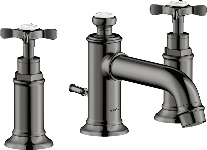 Hansgrohe Axor Montreux 3-Loch Waschtischarmatur 30 mit Kreuzgriffen und Zugstangen-Ablaufgarnitur polished black chrome