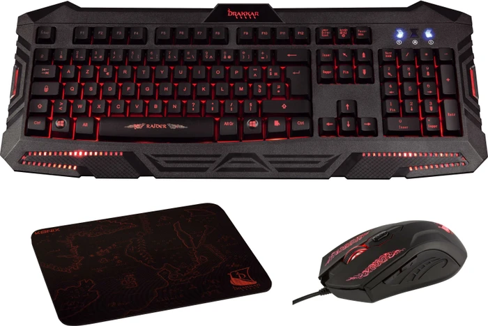 Konix Drakkar Raider Pack Gaming-Tastatur-Set, beleuchtete Tastatur, beleuchtete Maus und Mauspad, USB, DE