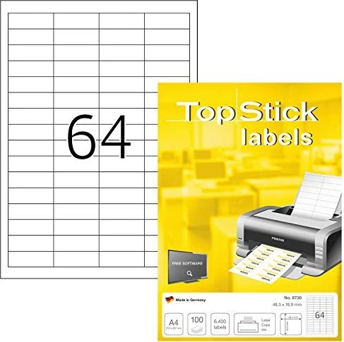 TopStick Etiketten Universal, 48.3x16.9mm, weiß, 100 Blatt (6400 Etiketten)