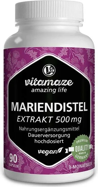 Vitamaze Mariendistel Extrakt 500mg vegane Kapseln, 90 Stück