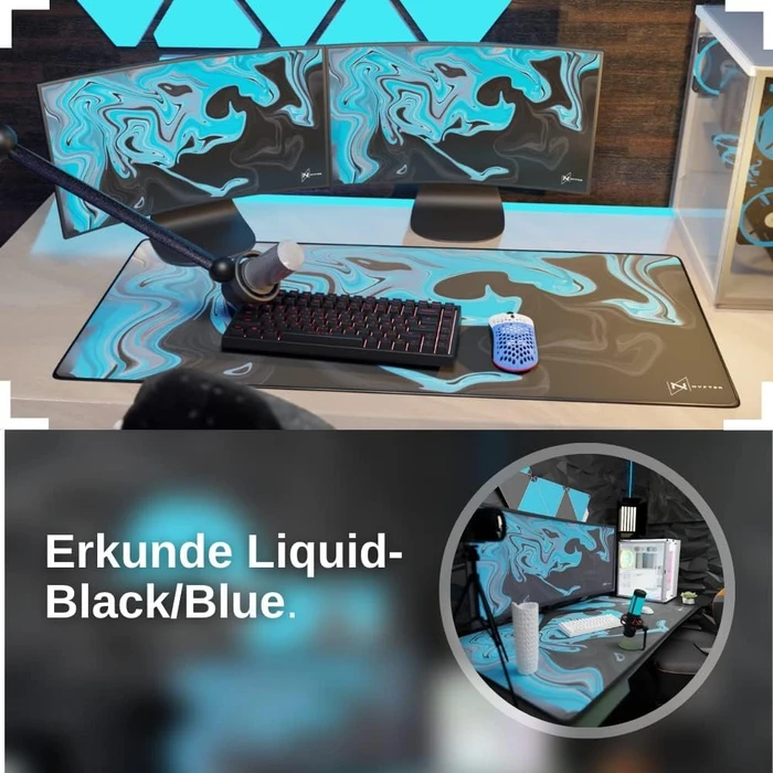 Nyfter Nyfpad XXL Liquid Premium Gaming Mousepad, 900x500mm, Design blau/schwarz