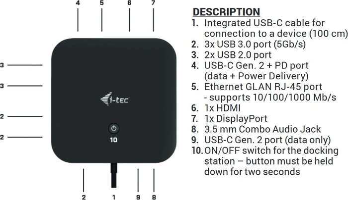 i-tec USB-C HDMI DP Docking Station, USB PD 100W, USB-C 3.1 [Stecker]