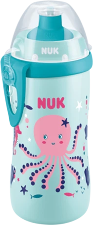 NUK Junior Cup Trinkflasche Chamäleon Effekt, 36+M, 300ml, oktopus rosa/türkis