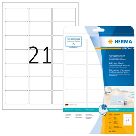 Herma Adressetiketten Inkjet, 63.5x38.1mm, weiß, matt, 25 Blatt (525 Etiketten)