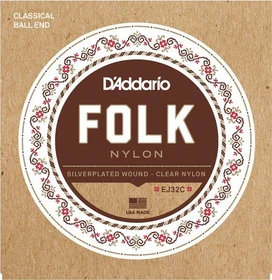 D'Addario Folk Nylon Ball End Silver Wound / Clear Nylon Trebles
