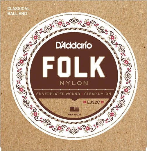 D'Addario Folk Nylon Ball End Silver Wound / Clear Nylon Trebles