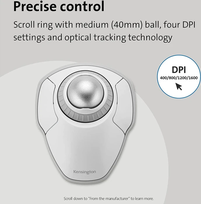 Kensington Orbit Wireless Trackball mit Scroll Ring weiß, Bluetooth