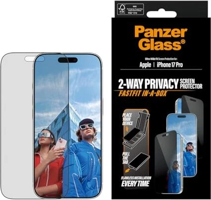 PanzerGlass Privacy Screen Protector Ultra-Wide Fit w. Fastfit In-a-Box für Apple iPhone 17 Pro