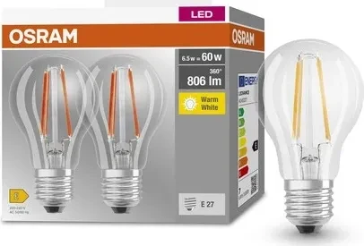 Osram Ledvance LED Base Classic A 60 Filament 7W/827 E27 Clear, 2 Stück