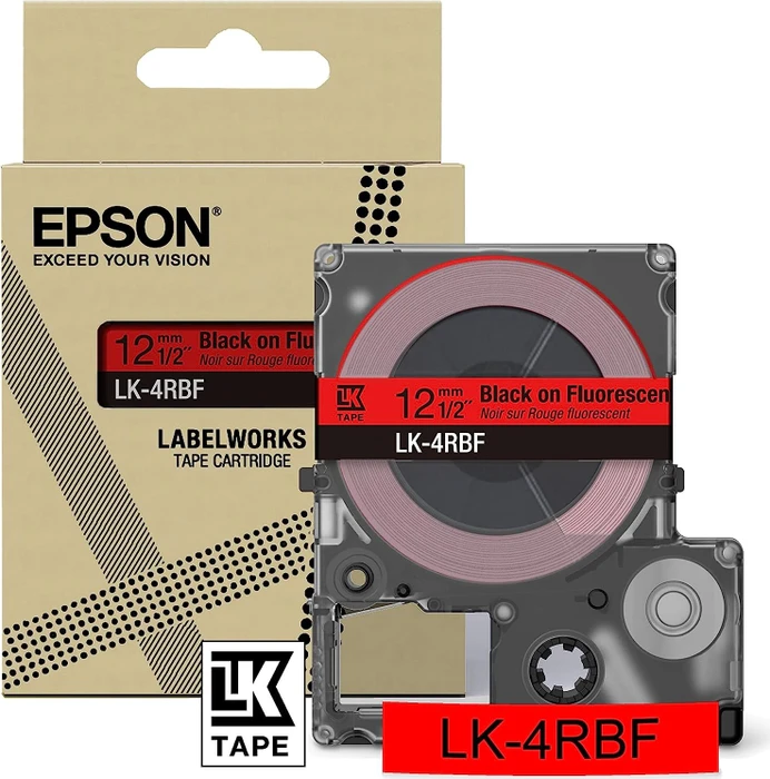 Epson LK-4RBF Beschriftungsband, 12mm, schwarz/fluoreszierend rot