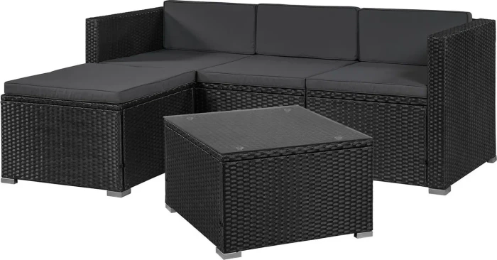 Juskys Punta Cana Polyrattan Lounge-Set M schwarz/grau