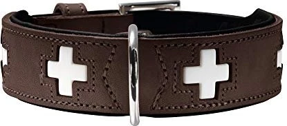 Hunter Swiss Hundehalsband, Leder, hochwertig, schweizer Kreuz, 32 XS, schwarz