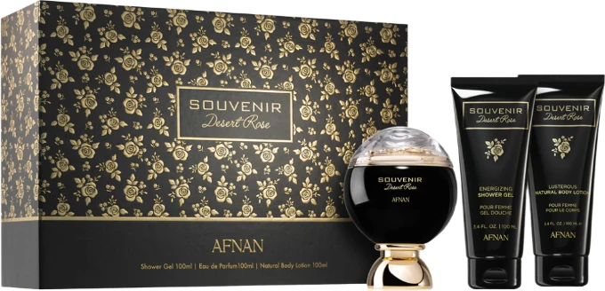 Afnan Souvenir Desert Rose EdP 100ml + Duschgel 100ml+ Body Lotion 100ml Duftset
