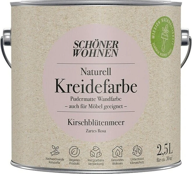 Schöner Wohnen Naturell Kreidefarbe innen kirschblütenmeer zartes rosa, 2.5l
