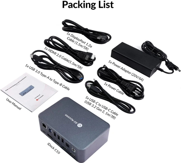 AV Access iDock C10, USB-C KVM Docking Station, 12-in1, for 1 Laptop & 1 Desktop, 4K@60Hz Dual Monitor, 2-fach KVM-Switch