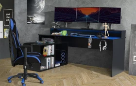 Forte Tezaur Schreibtisch mit LED-Beleuchtung 200x72cm schwarz/schwarz
