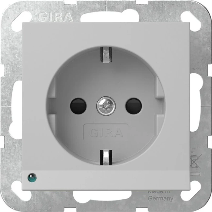 Gira System 55 SCHUKO-Steckdose 16A 250V mit LED-Orientierungsleuchte und Shutter, grau matt