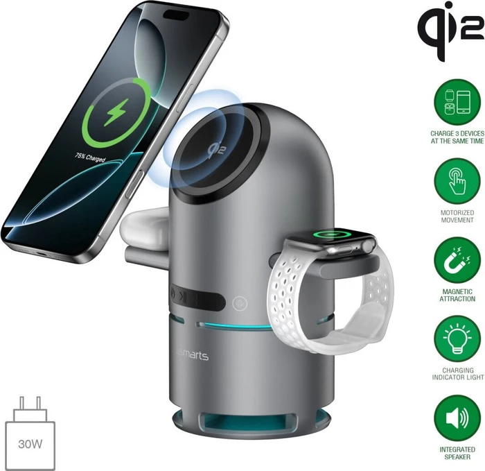 4smarts Qi2 Ladestation ChargeBot Sound grau