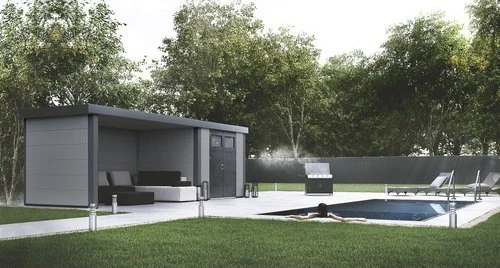 Telluria Classico 2724 Gerätehaus inkl. Anbau 2.84m links hellgrau