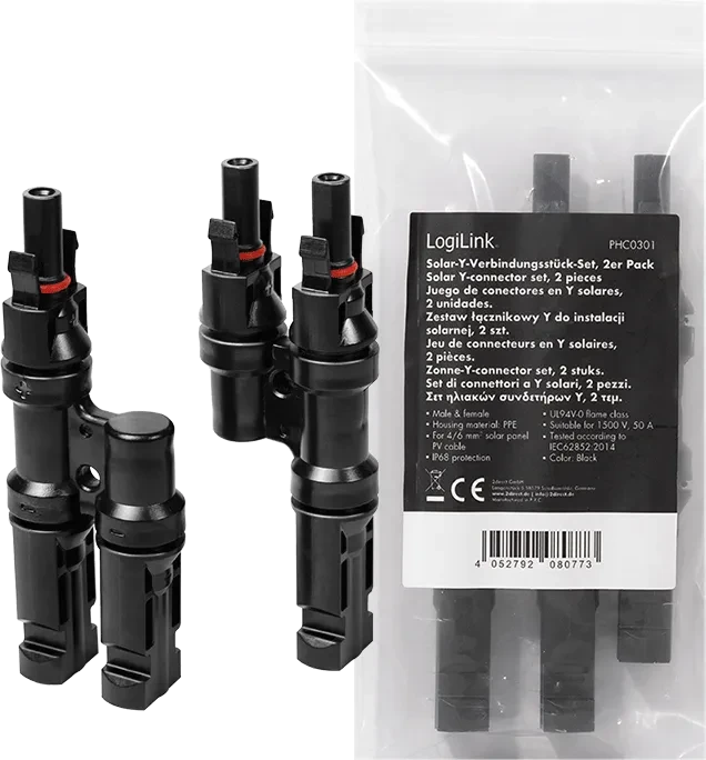 LogiLink Solar-Y-Steckverbindungsset 2 Stk. PVC Stecker & Buchse für Solarkabel