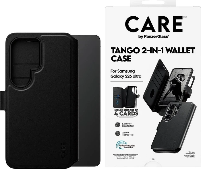 PanzerGlass Care Case Tango 2-in-1Wallet w. Qi für Samsung Galaxy S26 Ultra schwarz