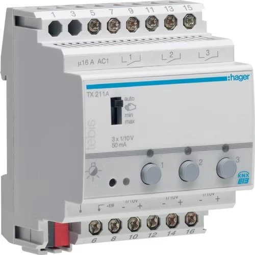 Hager KNX Schalt-/Dimmaktor 3-fach, 2300W, 4TE REG