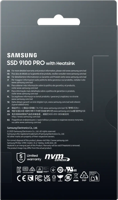 Samsung SSD 9100 PRO 1TB, M.2 2280 / M-Key / PCIe 5.0 x4, Kühlkörper