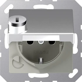 Jung Serie A Steckdose mit Klappdeckel, Sicherheitsschloss, aluminium