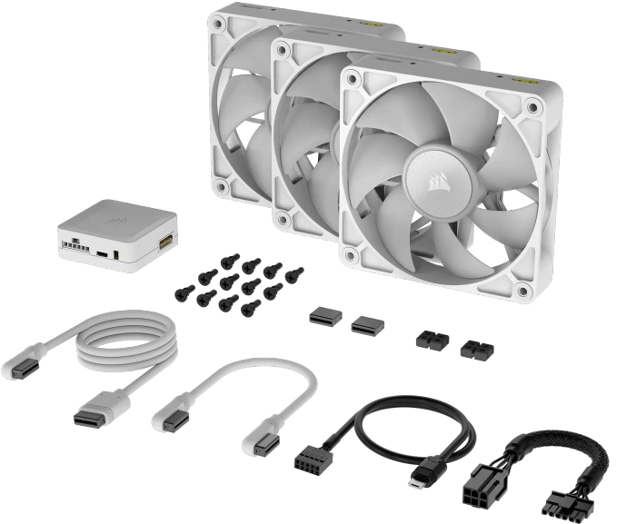 Corsair iCUE LINK RX120 RGB Starter Kit, weiß, LED-Steuerung, 120mm, 3er-Pack