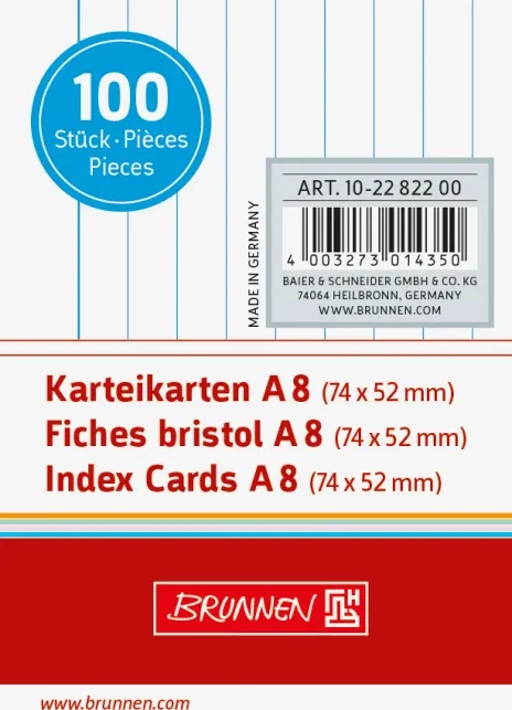 Brunnen Karteikarten, A8, liniert, weiß, 100 Blatt
