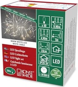 Konstsmide Tropfen-Lichterkette weiß LED 50x warmweiß