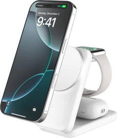 Belkin UltraCharge faltbare magnetische 3-in-1-Ladestation mit Qi2 (25W) viereckig weiß (WIZ036kqWH)