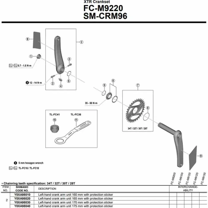 Shimano XTR FC-M9220 165mm Kurbelarm links