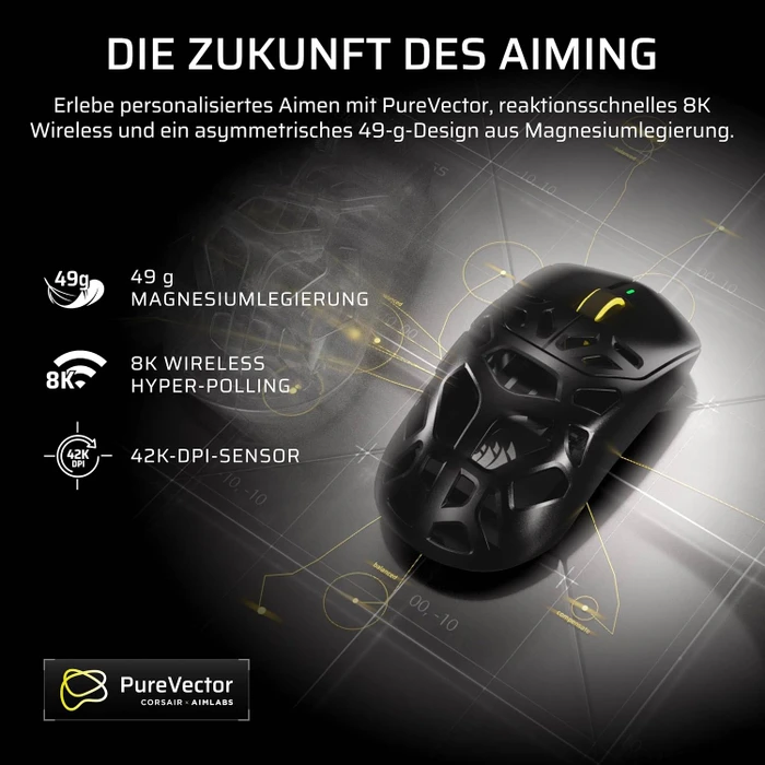 Corsair Sabre v3 Pro PureVector MG Ultralight Wireless, Magnesium, schwarz, USB