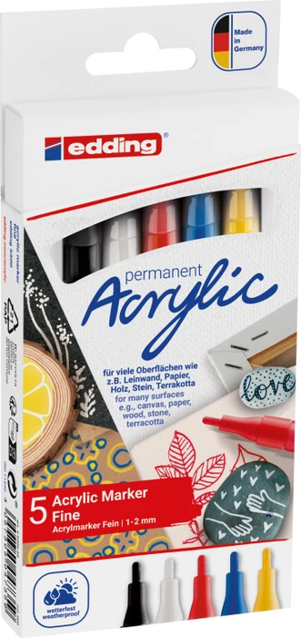 edding 5300 Acrylmarker fein basic 5 Farben, 5er-Pack