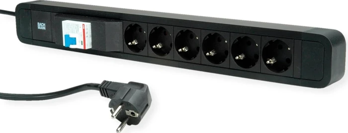 Bachmann Primo 2, 6-fach, FI-Schutzschalter, 2m, schwarz