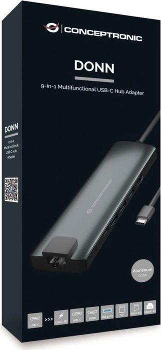 Conceptronic Multifunktionaler 9-in-1 Hub, USB-C 3.0 [Stecker]