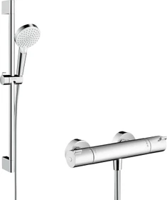 Hansgrohe Crometta Ecostat 1001 CL Thermostat und 65cm Brausestange Duschset chrom/weiß