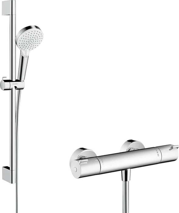 Hansgrohe Crometta Ecostat 1001 CL Thermostat und 65cm Brausestange Duschset chrom/weiß