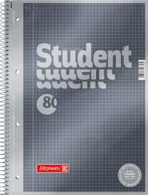 Brunnen Student Premium Collegeblock, A4, kariert, anthrazit metallic, 80 Blatt